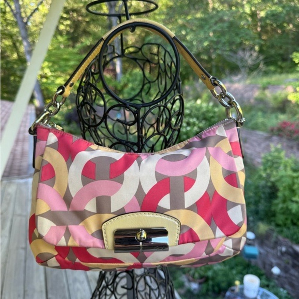 Coach Op Art Sateen Groovy Multicolor Pink Red Yellow Shoulder‎ Bag Handbag